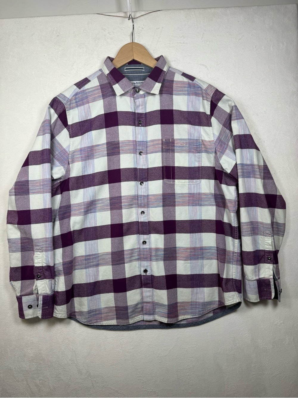Tommy Bahama White and Purple Plaid Button-Down Shirt XL
